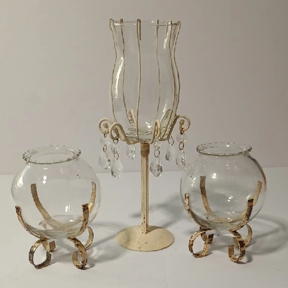 Shabby Chic/Rustic Candle Holder Set Of 3